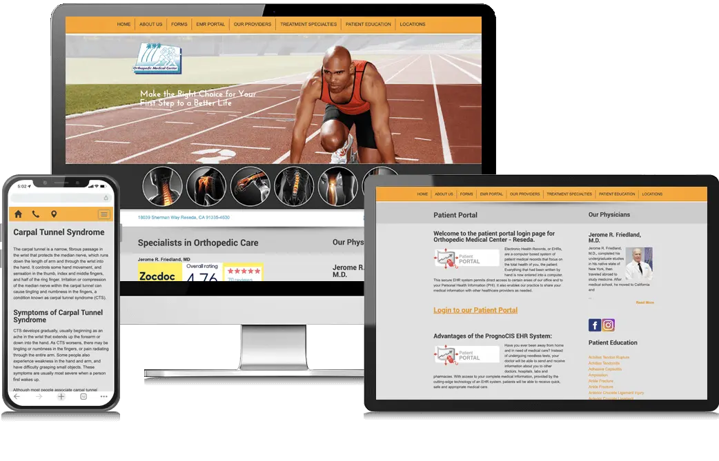 Orthopedic Medical Center Website Example