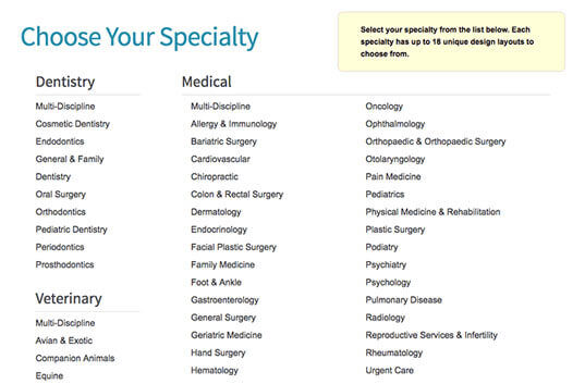 Specialty Selection Screen