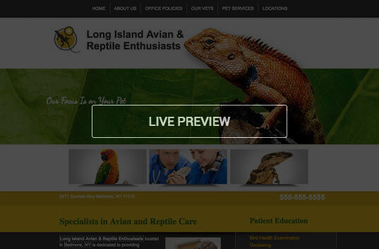 Long Island Avian and Reptile Enthusiasts Veterinary Website Example Hover